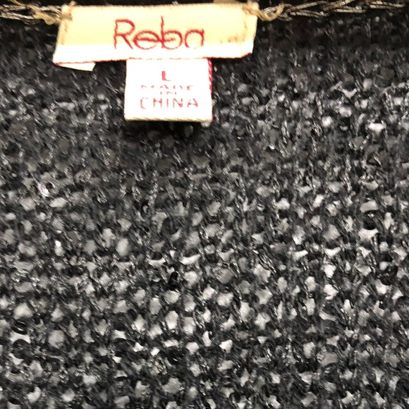 EUC ✅ Reba Sequined Black Open Weave Sweater Large - Picture 2 of 7